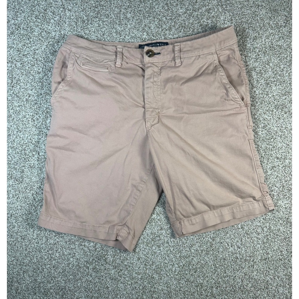 American Eagle Active Flex Peach Chino Shorts Mens 33 Tan Cotton Blend Stretch